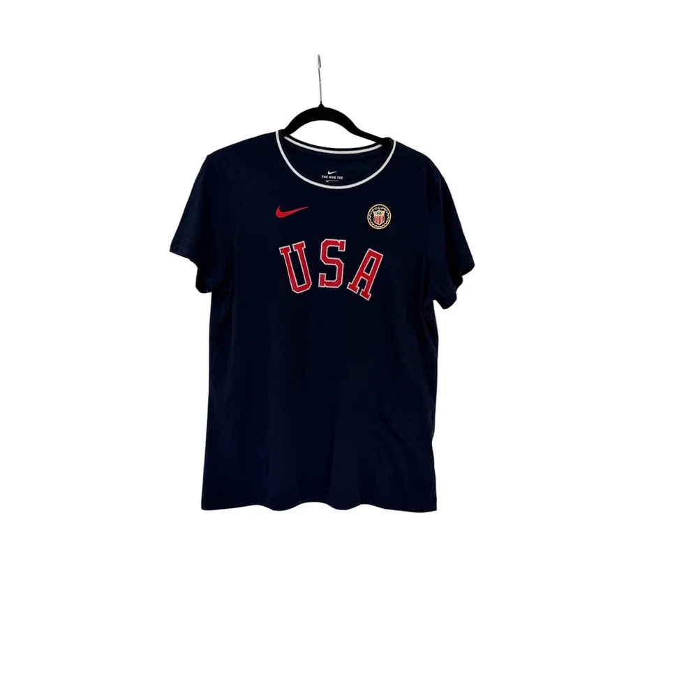 Nike USA Olympics Team USA Graphic T-Shirt Navy Blue Women Large L Short Sleeve